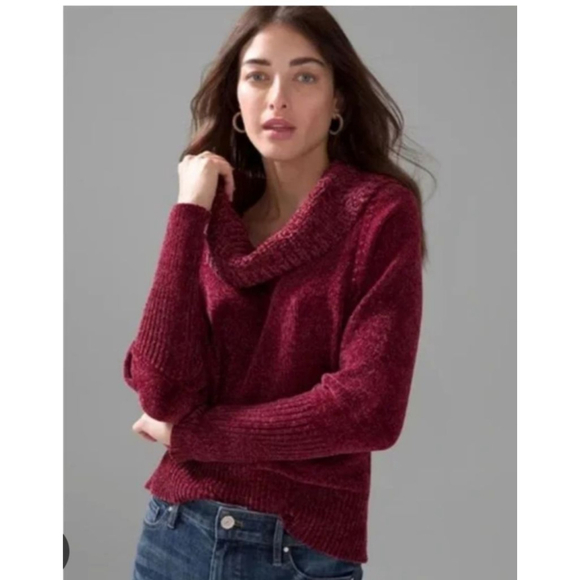 White House Black Market Sweaters - White House Black Market Burgandy Cowl Neck Chenille Sweater Size S New
